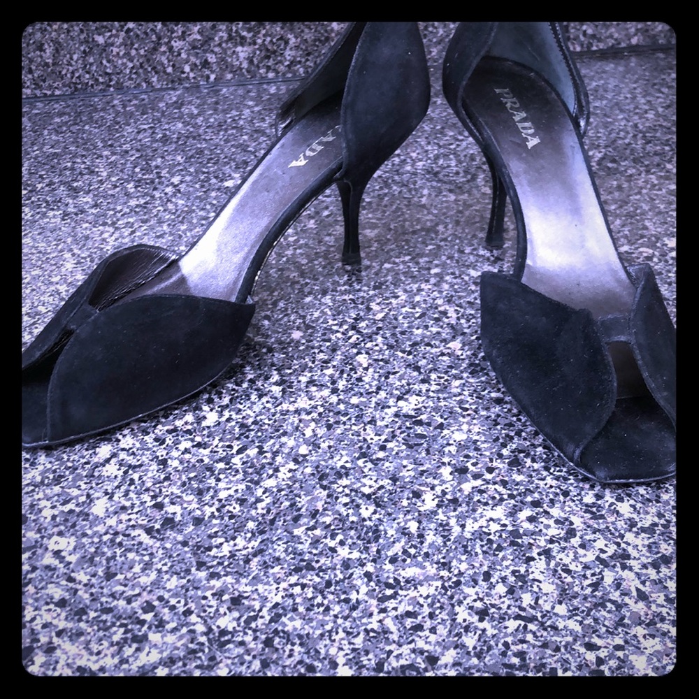 Prada shoes size 38.5 black suede heels. Italy